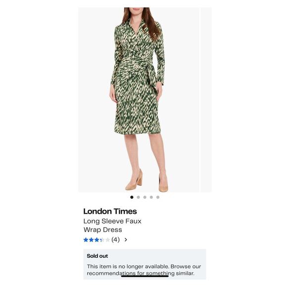 London Times Faux Wrap Dress – Cream/Green, Size 8 (NWT, Runs Small) - Picture 1 of 9